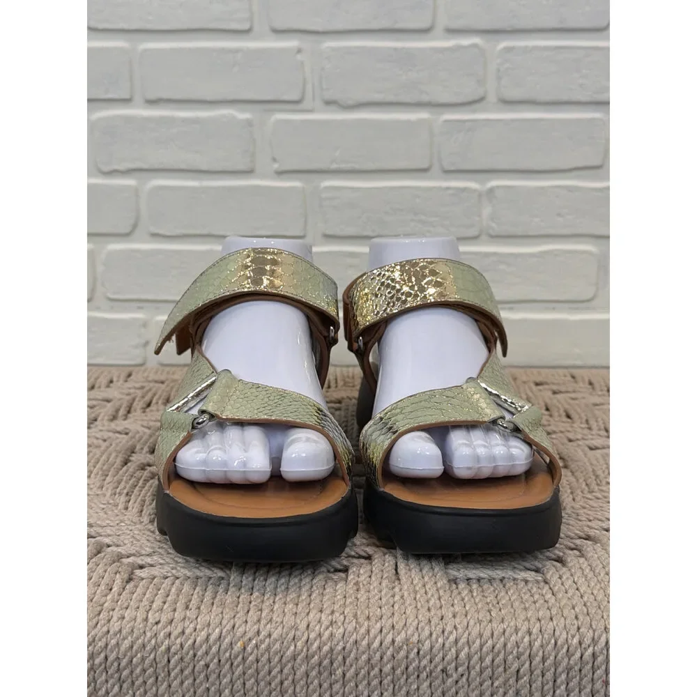 Aerosoles Metallic Snake-Embossed Platform Sandals Gold Tan Size 7